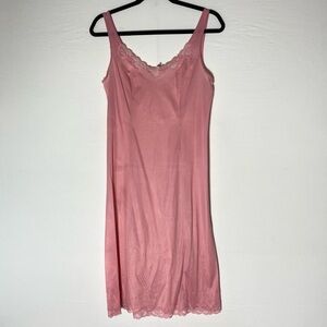 Vintage Pink Chemise Slip Dress Nightgown W Lace Trim M